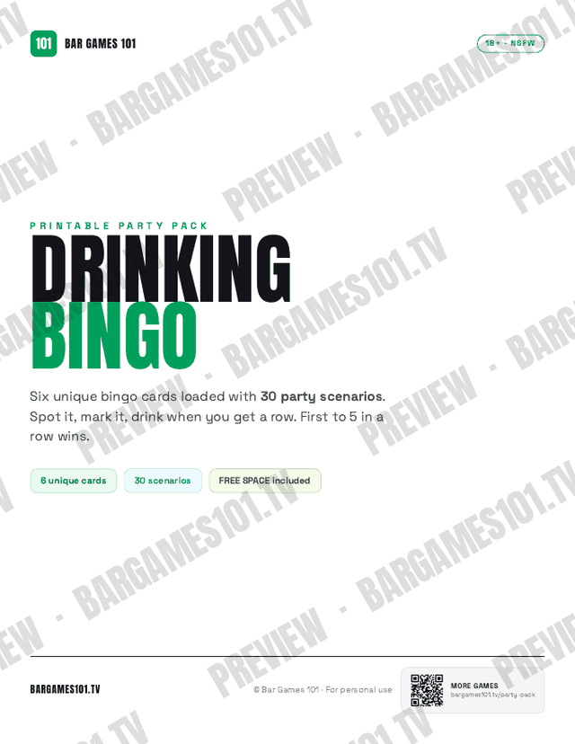 Drinking Bingo: a real page from the PDF